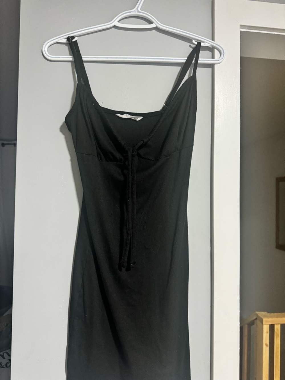 Black Slip Midi Dress with Front Tie